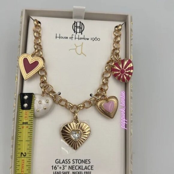 House of Harlow 1960 Gold and Pink Red Charm Necklace NWT - Picture 10 of 14